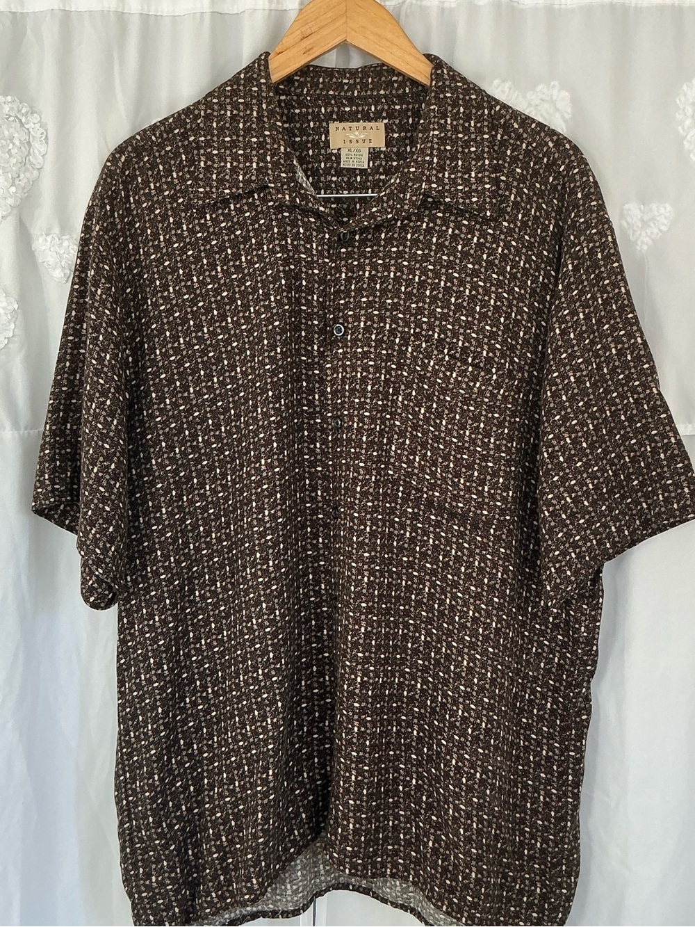 Natural Issue Vintage 90’s Retro Men’s Brown Patterned Short-Sleeve Shirt SizeXL
